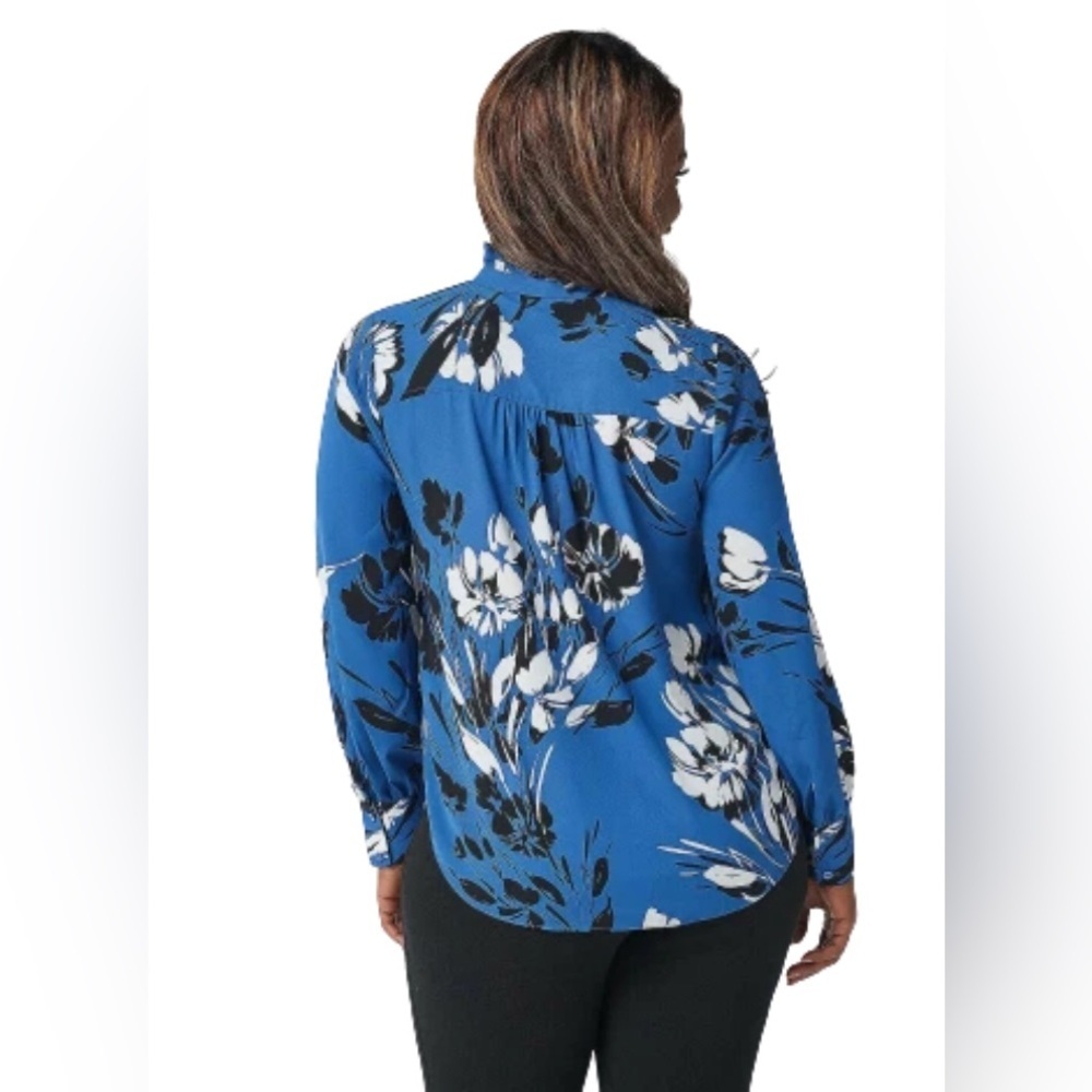 NYDJ Ruffle Neck Long Sleeve Button Down Blouse Creekside
Blossoms Oversized XS - Picture 7 of 12